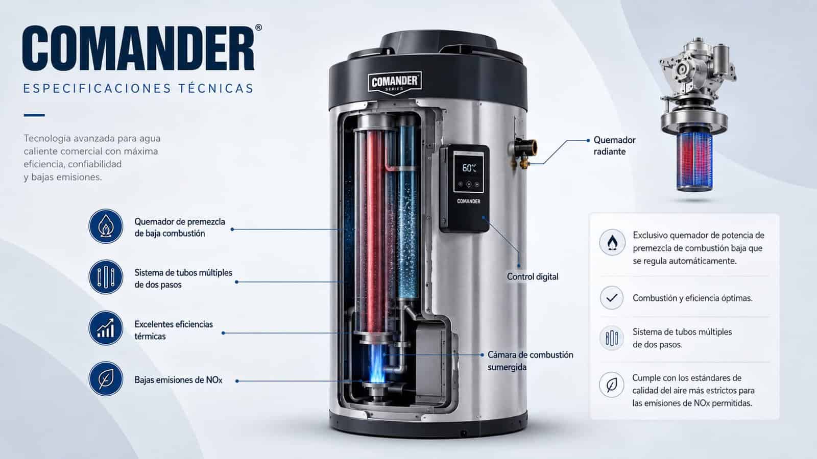 Comander · Calentador de agua