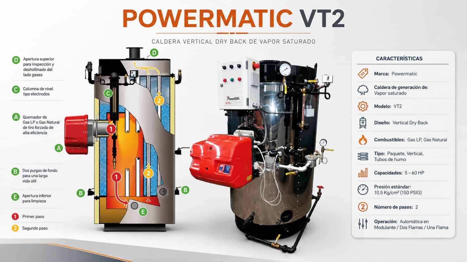 Powermatic VT2 · Caldera vertical de 2 pasos